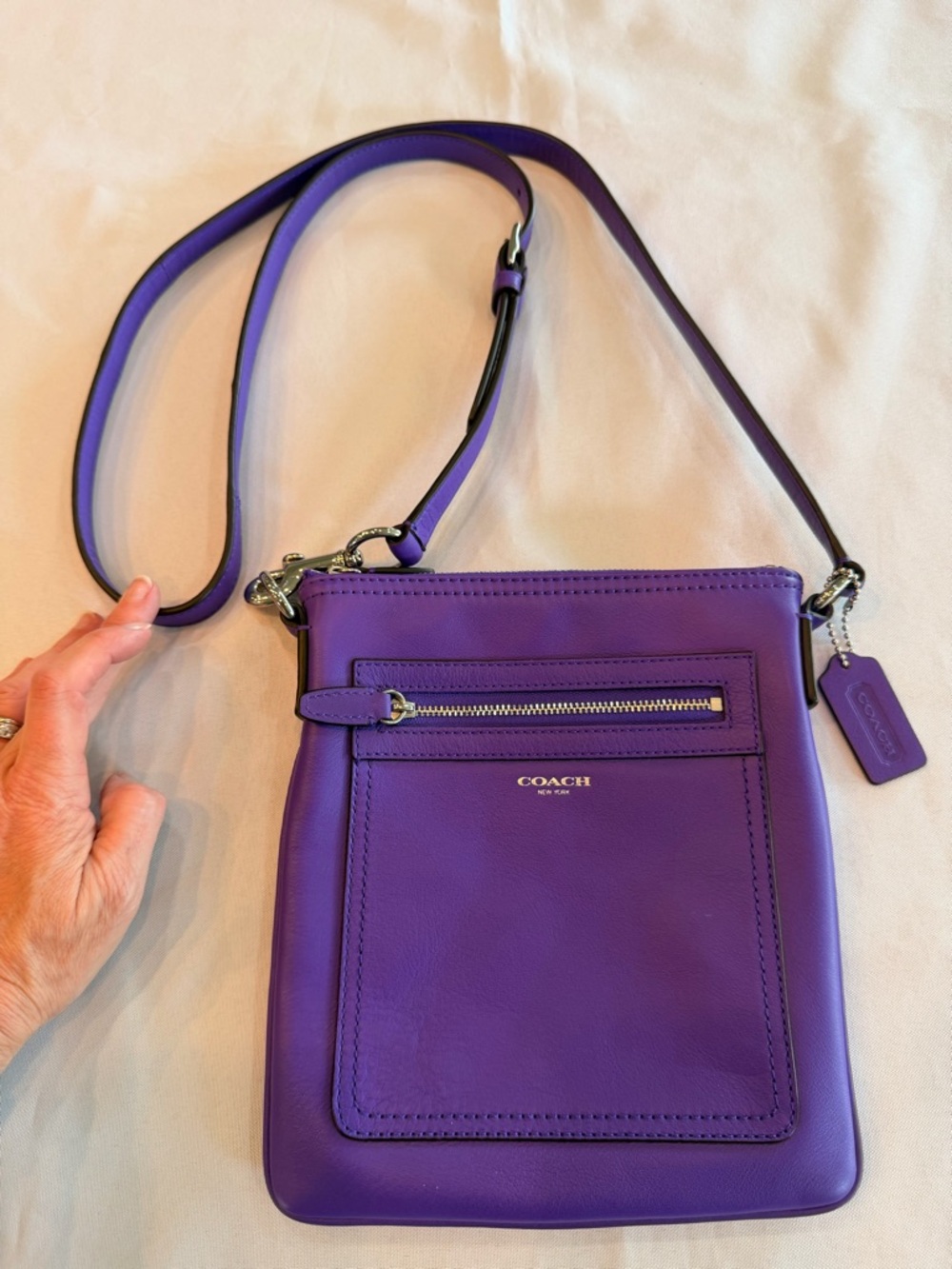 Coach Purple Legacy Leather Swingpack Crossbody Grey Interior